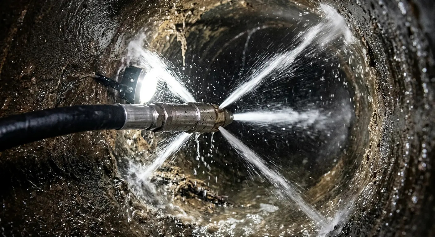 High-pressure hydro jetting nozzle cleaning sewer pipe for Trenchless Sewer Repair in Port Orange